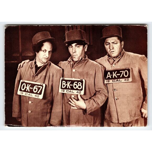 Vintage Three Stooges 1982 Columbia Pictures Sepia Postcard Jail Numbers - Picture 1 of 2